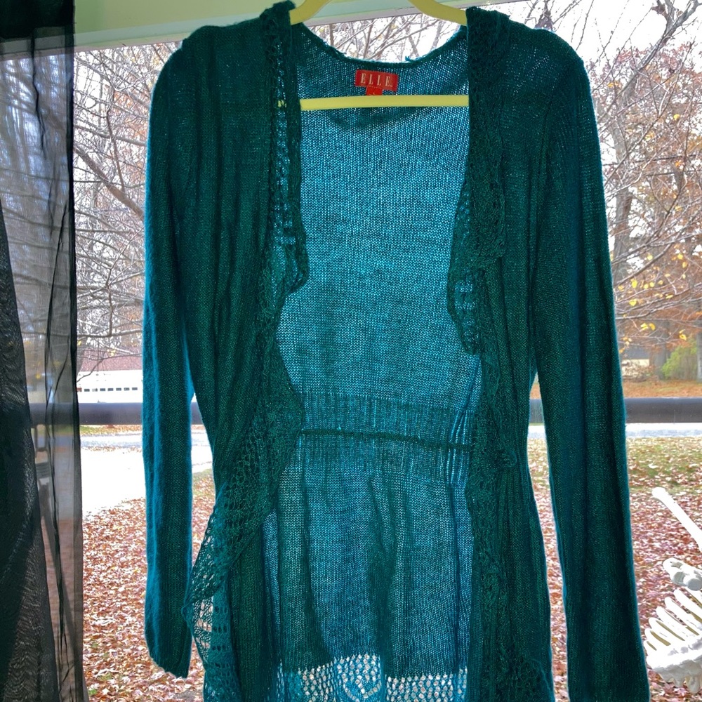 Beautiful Crochet Teal Detailed Cardigan With Ties 🦚